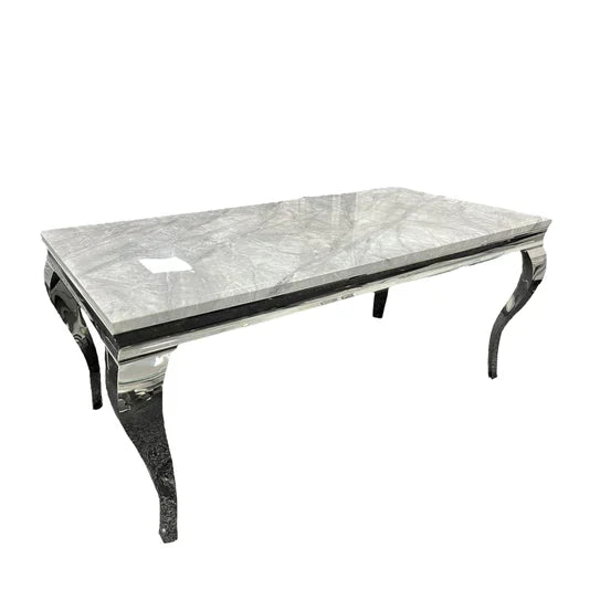 Louis Grey Marble Dining Table 150cm+180cm+200cm + Sandhurst Button Back Plush Mink Velvet Dining Chairs