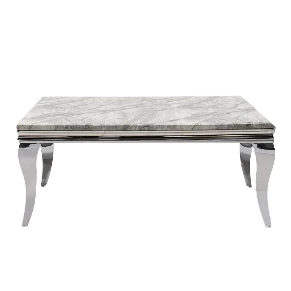 Louis Grey Marble Dining Table 150cm+180cm+200cm + Sandhurst Button Back Plush Mink Velvet Dining Chairs